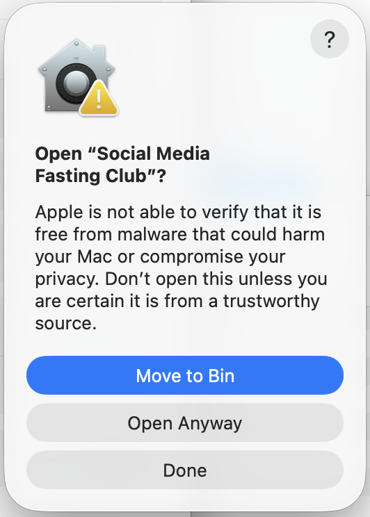 Final Open Anyway confirmation dialog